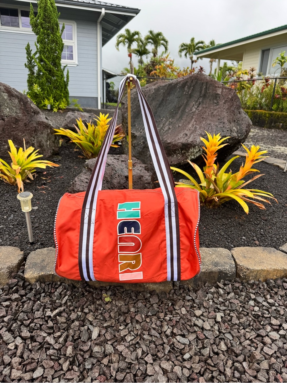 Henri Bendel NWOT GWP Gym Duffle Bag Orange Logo Travel Tote